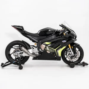 Black E-moto sport bike on a stand