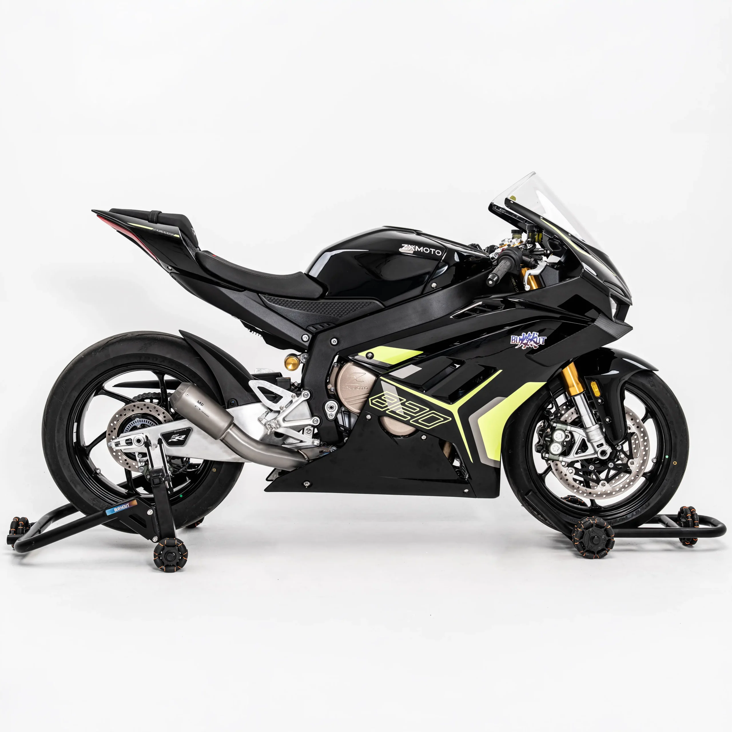 Black E-moto sport bike on a stand