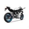 White sport motorcycle with blue rims.