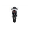 Rear view of sleek modern motorcycle.