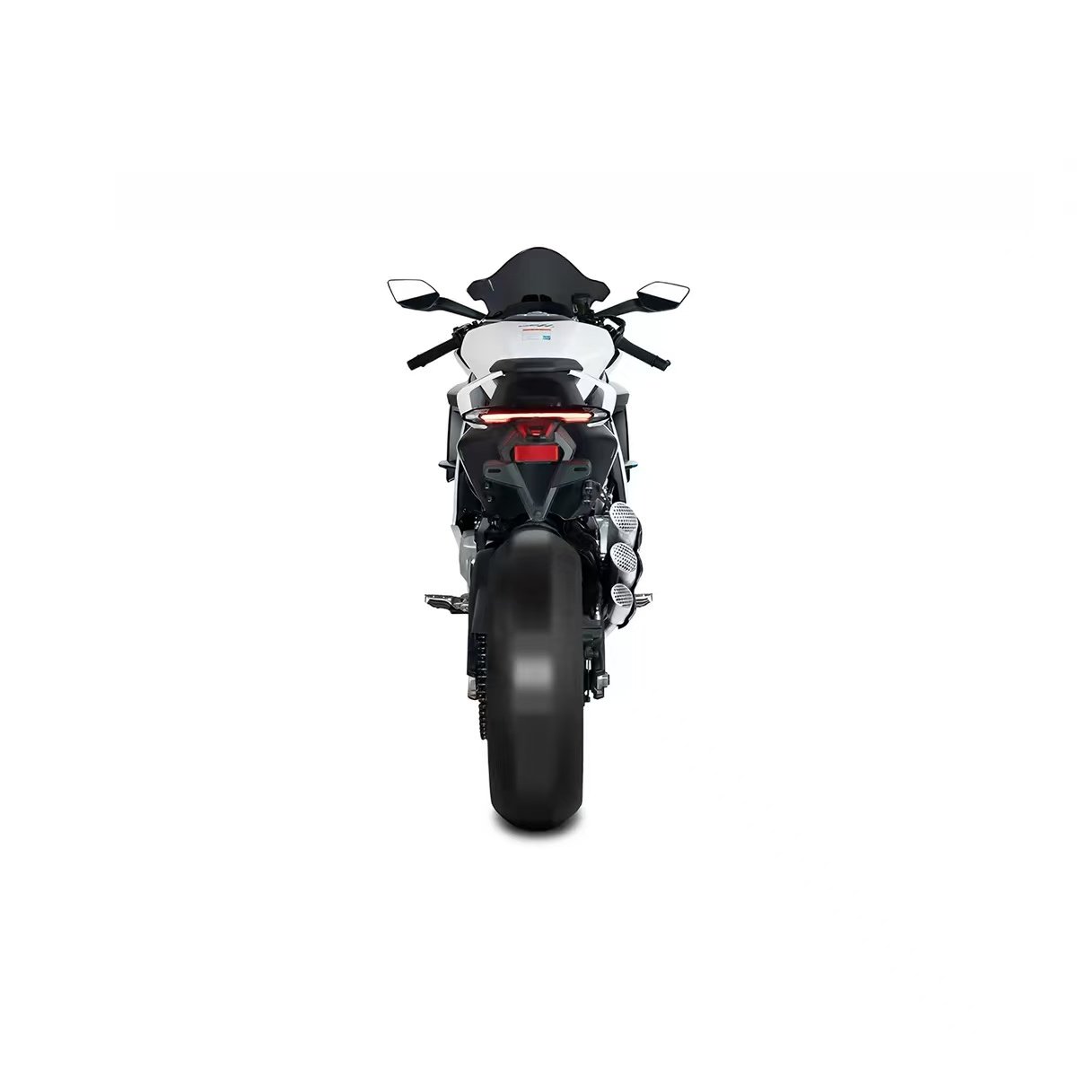 Rear view of sleek modern motorcycle.